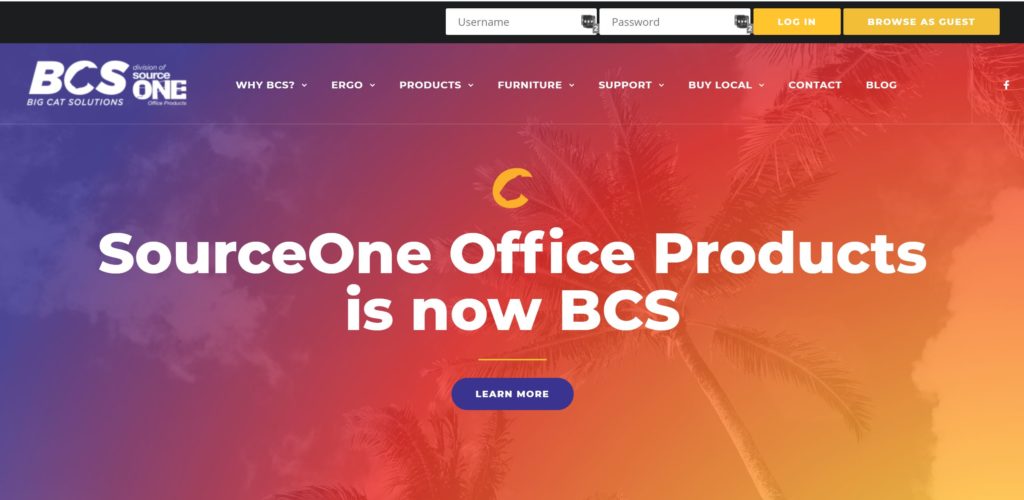 BCS website using bold colors nad simple white text